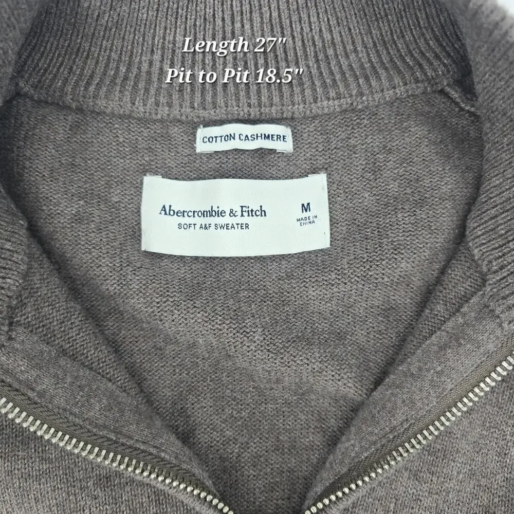 Abercrombie & Fitch Cotton Cashmere Henley Zip Sweater Soft Taupe Brown Size M